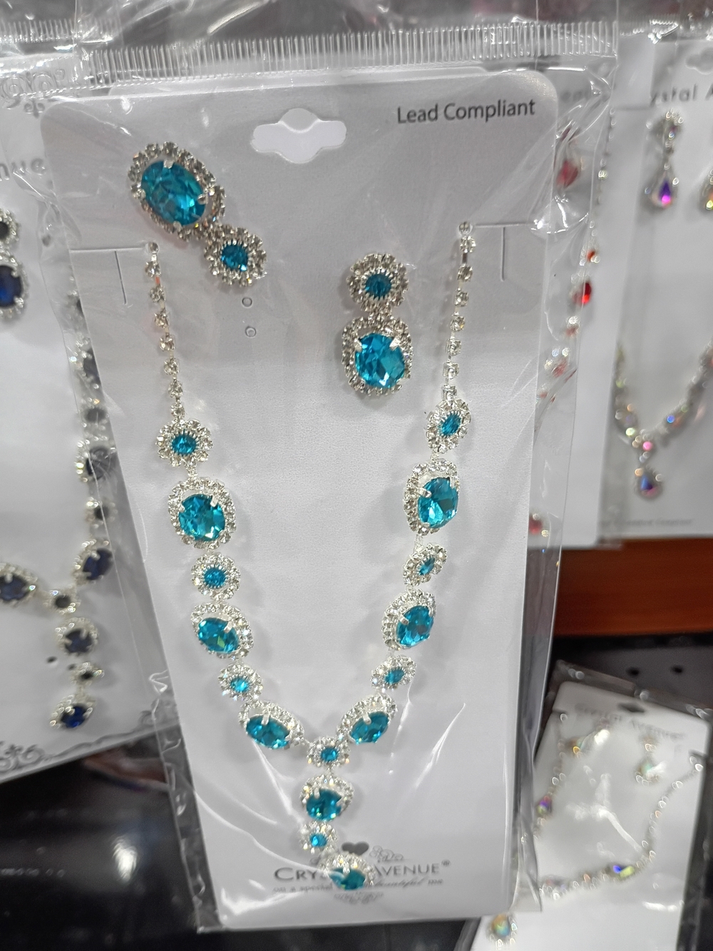 Teal & Silver Rhinestone Necklace and Earring Set